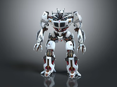 Intelligent Machine Standing With Robotic Mechanical Structure White And Black Futuristic Design 3d model