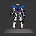 Detailed Blue White Red Gundam Model With Armor Weapons On Display Base 3d model