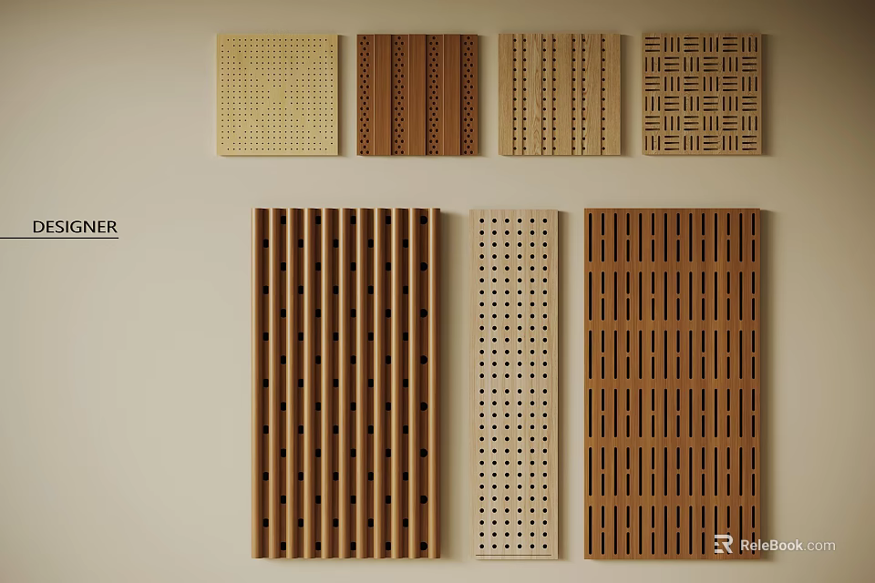 Diverse Wooden Wall Panels With Slatted Perforated And Woven Patterns For Interior Design 3d model 