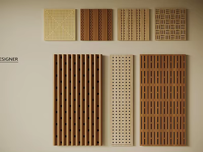 Diverse Wooden Wall Panels With Slatted Perforated And Woven Patterns For Interior Design 3d model