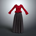 Red Peplum Long Sleeve Top With Dark Gray Flowy Long Skirt