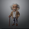 Cartoon Einstein Figure With White Hair Mustache Brown Coat Gray Pants And Walking Cane