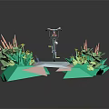 Miniature Scenic Path with Bicycle Lush Green Plants and Yellow Flowers