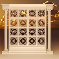 White Columns With Intricate Lattice Design Against Golden Sunset Sky