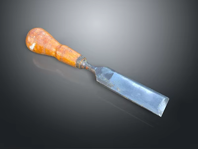 Classic Wood Chisel With Wooden Handle And Metal Blade On Dark Background 3d model