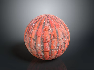 Red Spherical Building Structure With Textured Surface And Modern Artistic Design 3d model
