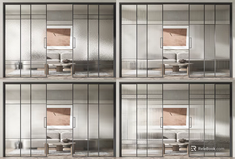 Sleek Modern Sliding Doors With Metal Frame Glass Panels In Home Interior Design 3d model 