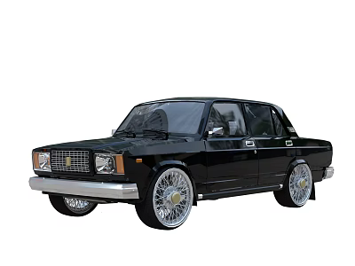 Black Classic Four Door Sedan With Silver Spoke Wheels And Vintage Design 3d model