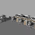 Modern Office Desk Workstations With Multiple Computer Monitors And Ergonomic Chairs 3d model