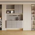 Elegant Modern Sideboard Cabinet Design With Open Shelves Wine Bottles Coffee Machine And Books
