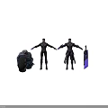 Futuristic Armored Characters With Purple Black Armor And Sci Fi Motorcycle