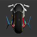 Futuristic White Red Blue Motorcycle With Streamlined Body And Orange Rimmed Wheels