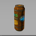 Vintage Wooden Barrel Shaped Canister With Orange Wood Grain And Blue Circular Window