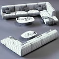 Cozy Modern Sectional Sofa With Plush Pillows Soft Throw Blanket And Round Coffee Table 3d model