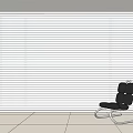 Stylish Modern Interior Featuring Floor To Ceiling White Window Blinds And Black Chair