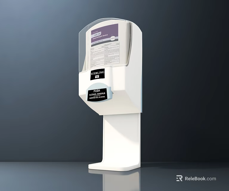 White Public Hand Sanitizer Station With Transparent Panel And Instruction Labels 3d model 
