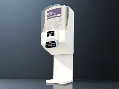 White Public Hand Sanitizer Station With Transparent Panel And Instruction Labels 3d model