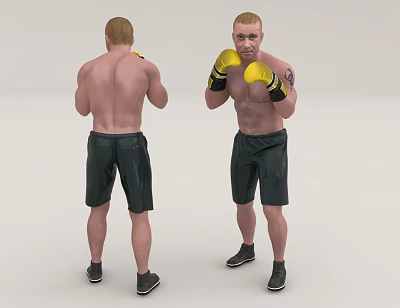 Shirtless Men With Yellow Boxing Gloves Black Shorts And Sneakers 3d model Shirtless Men With Yellow Boxing Gloves Black Shorts And Sneakers 3d model
