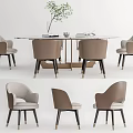 Modern Dining Table Set Interior With Round Marble Top And Light Gray Brown Chairs 3d model