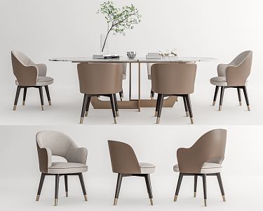 Modern Dining Table and Chair Combination Leather Single Chair Dining Chair 3d model