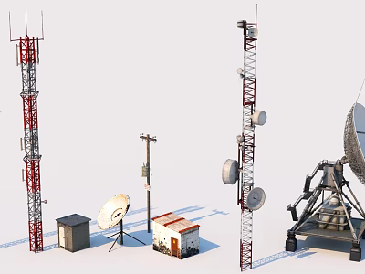 Industrial Equipment Setup Featuring Communication Towers Satellite Dishes Utility Poles And Small Buildings 3d model