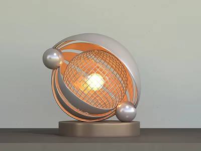 Modern Metallic Table Lamp With Illuminated Mesh Sphere And Decorative Spheres 3d model