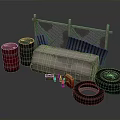 Construction Site Area With Metal Fence Barrels Old Metal Box Tires And Tools