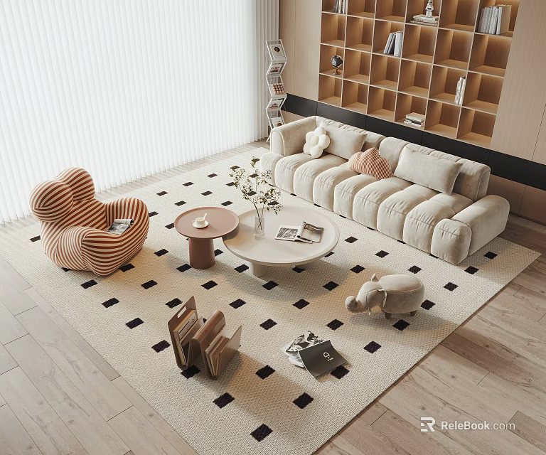 Square Rug In Modern Living Room With Sofa And Decor 3d model 