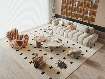 Square Rug In Modern Living Room With Sofa And Decor 3d model