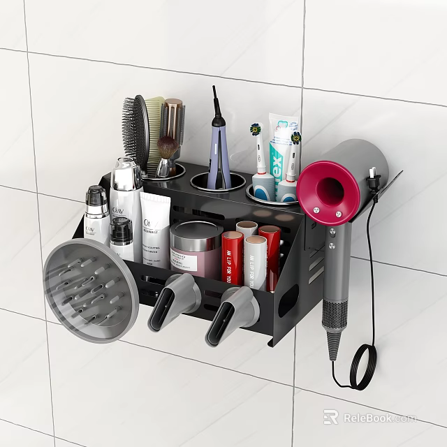 Wall Mounted Bathroom Storage Rack To Organize Hair Dryer Combs Skincare Products And Curling Irons 3d model 