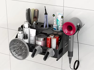 Wall Mounted Bathroom Storage Rack To Organize Hair Dryer Combs Skincare Products And Curling Irons 3d model