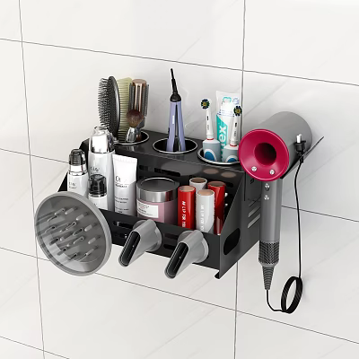 Wall Mounted Bathroom Storage Rack To Organize Hair Dryer Combs Skincare Products And Curling Irons 3d model