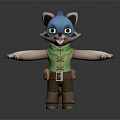 Cartoon Raccoon Game Character With Green Vest Brown Pants And Bow Arrows