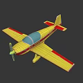 Yellow Model Airplane With Red Stripes Blue Cockpit And Propeller On Reflective Surface