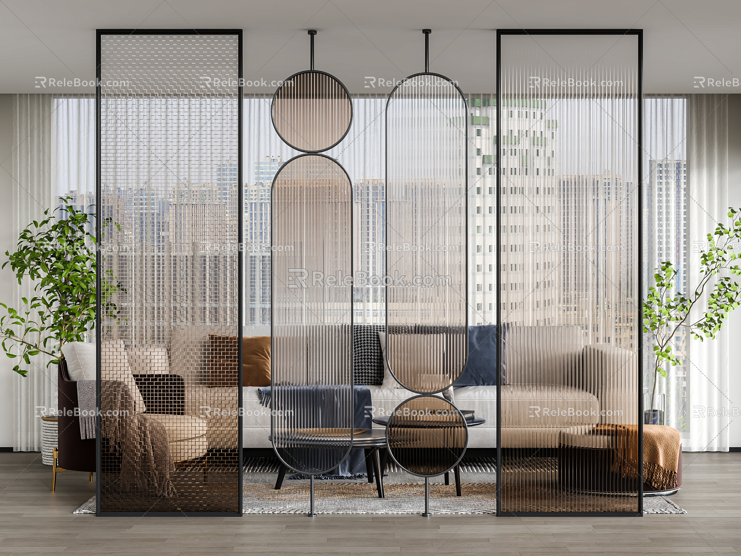 Modern partition glass screen partition 3d model