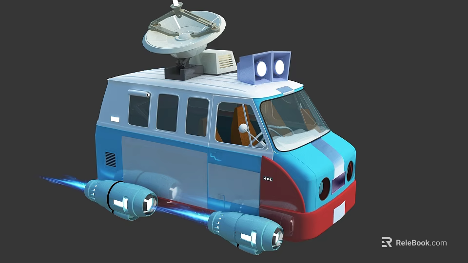 Futuristic Blue Red Car Van With Satellite Dish And Thruster Like Parts 3d model 