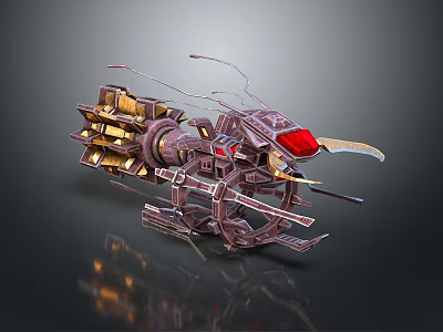 Mechanical Insect Model With Metal Structure Red Eyes Sickle Like Forelimbs And Purple Brown Color 3d model
