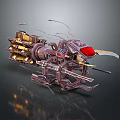 Mechanical Insect Model With Metal Structure Red Eyes Sickle Like Forelimbs And Purple Brown Color