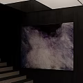 Abstract Modern Oil Painting with Purple White Blue Textured Design Hanging on Dark Wall