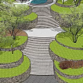Road Facilities With Layered Greenery Staircase Stone Walls And Circular Landscaped Platform