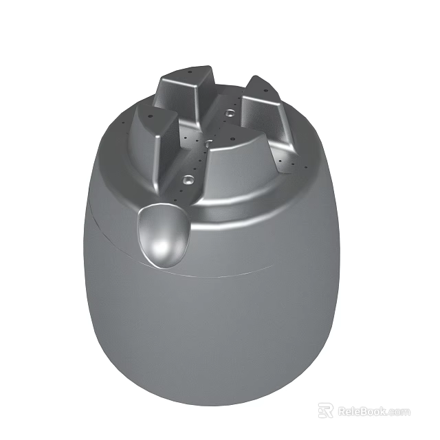 Silver Gray Cylindrical Mechanical Component With Top Interface Structure And Button 3d model 