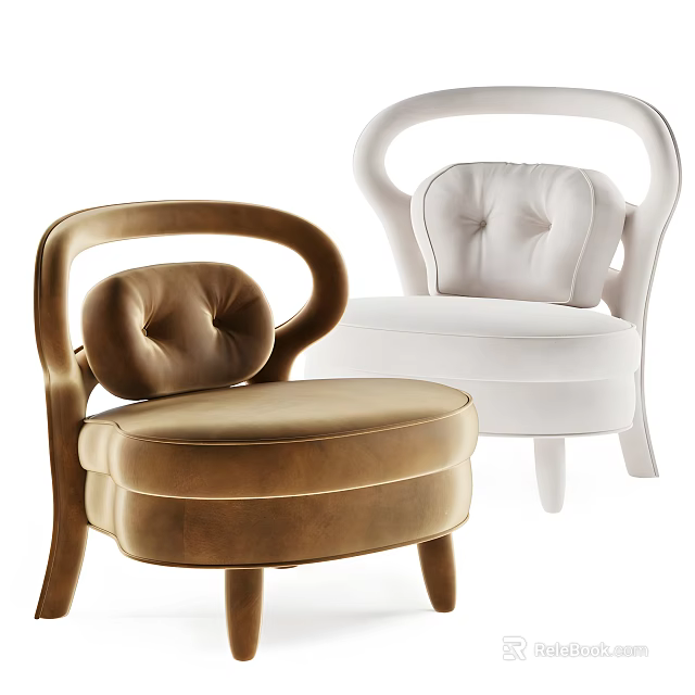 Modern Brown And White Velvet Accent Chairs With Tufted Back And Curved Arms 3d model 