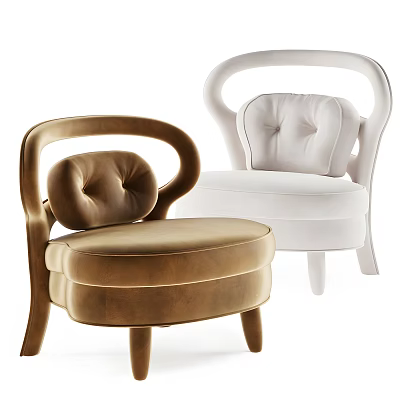 Modern Brown And White Velvet Accent Chairs With Tufted Back And Curved Arms 3d model