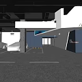 Modern Parking Lot Design With White Car Blue Wall And Directional Signage