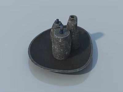 Hinged Door Metal Components Placed on Gray Circular Tray with Cylindrical Parts 3d model