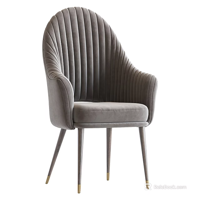 Modern Gray Velvet Leisure Chair With Striped Backrest And Metal Legs 3d model 