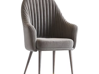 Modern Gray Velvet Leisure Chair With Striped Backrest And Metal Legs 3d model