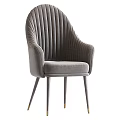 Modern Gray Velvet Leisure Chair With Striped Backrest And Metal Legs