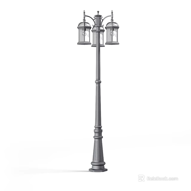 Outdoor Street Light With Vintage Design Decorative Metal Pole And Multiple Lantern Heads 3d model 