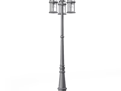 Outdoor Street Light With Vintage Design Decorative Metal Pole And Multiple Lantern Heads 3d model